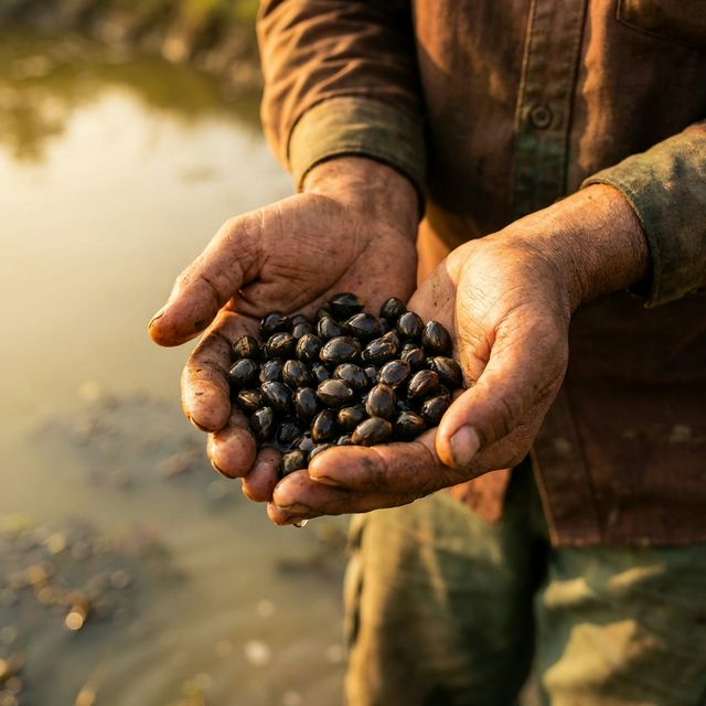 Farmer holding Makhana seeds
