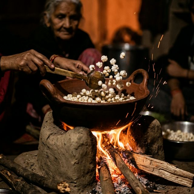 Roasting Makhana over fire
